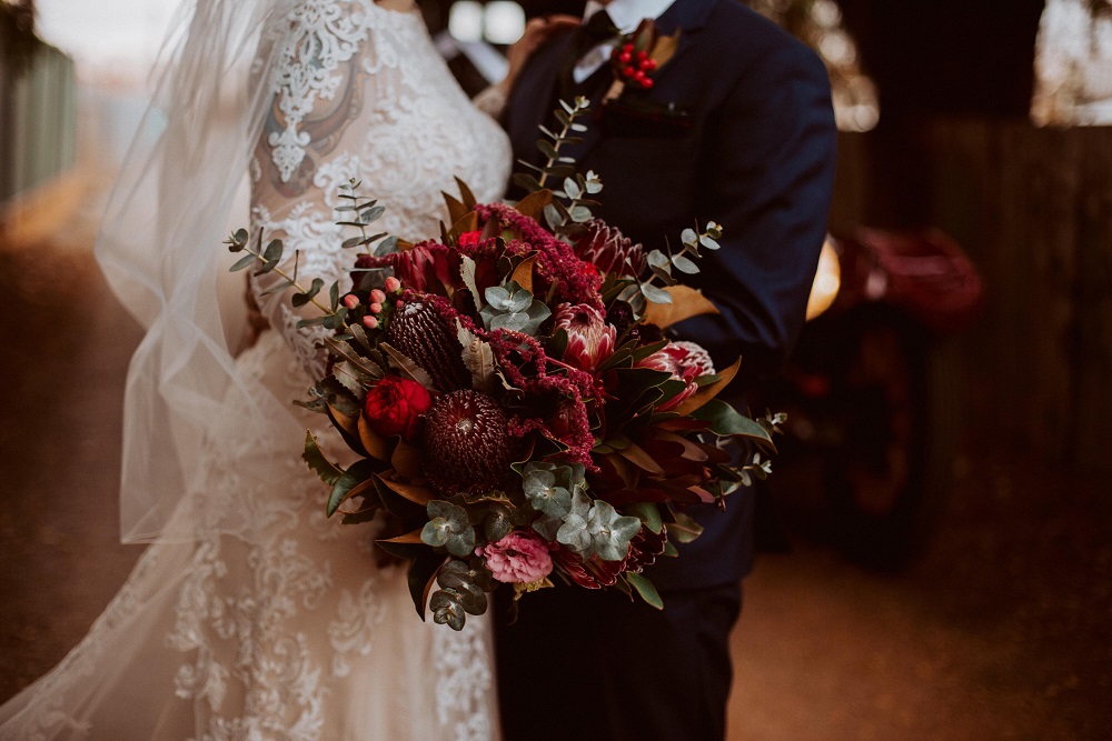 WDF 38 - Burgundy, Red and Pink Large Brides Bouquet